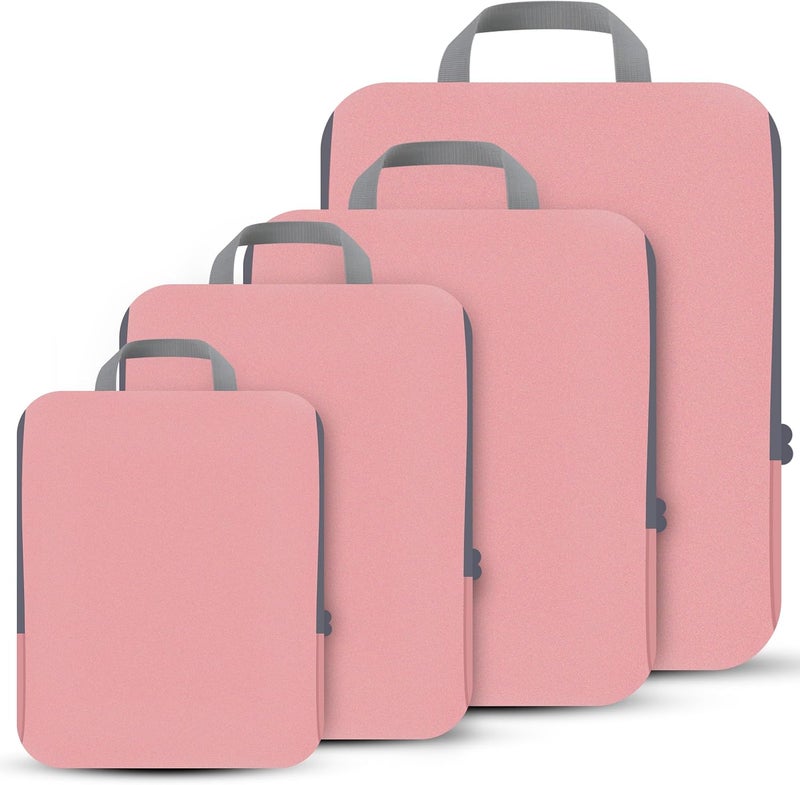 PANDA JOYS 4 Set Compression Packing Cubes Travel - Travel Accessories Expandable Packing Organizers for Carry On - Essentials Luggage Bags - Pink - Image 1